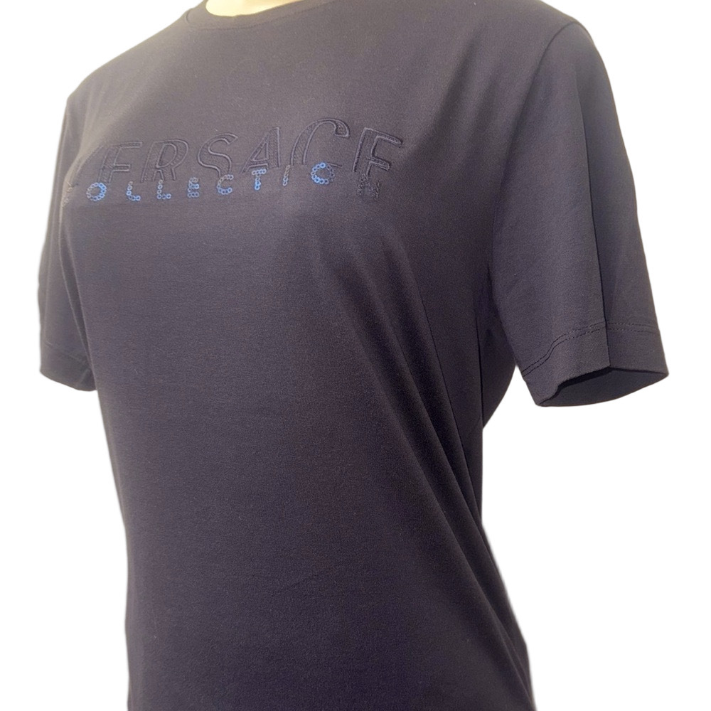 Versace Men's Black Embroidered Graphic Logo T-Shirt Size M - Picture 4 of 12